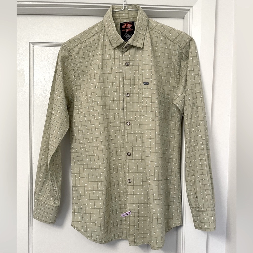 Superdry Men’s Olive-Tan Checkered Button Down Shirt